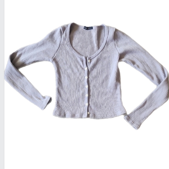 Brandy Melville Lillac Y2k Cardigan Sweater V-Neck Ribbed - Picture 2 of 5
